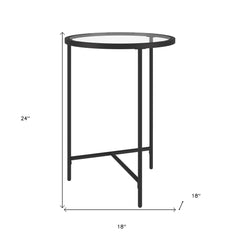 24" Black And Clear Glass And Steel Round End Table