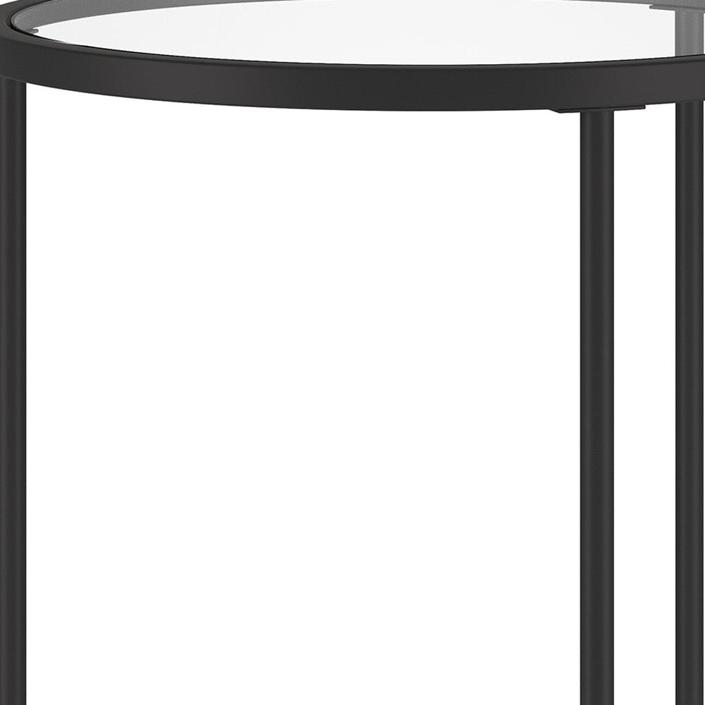 24" Black And Clear Glass And Steel Round End Table