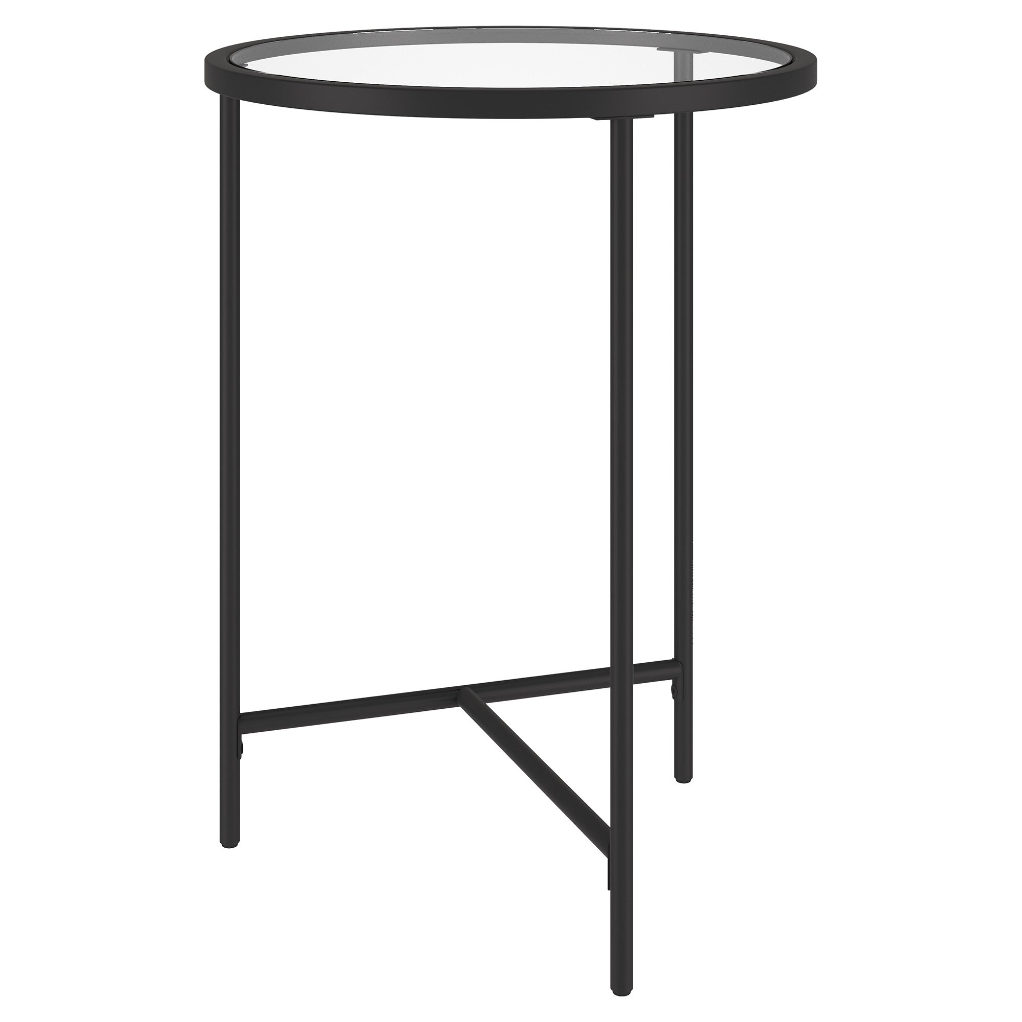 24" Black And Clear Glass And Steel Round End Table