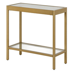 24" Brass And Clear Glass And Steel End Table With Shelf