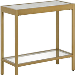 24" Brass And Clear Glass And Steel End Table With Shelf