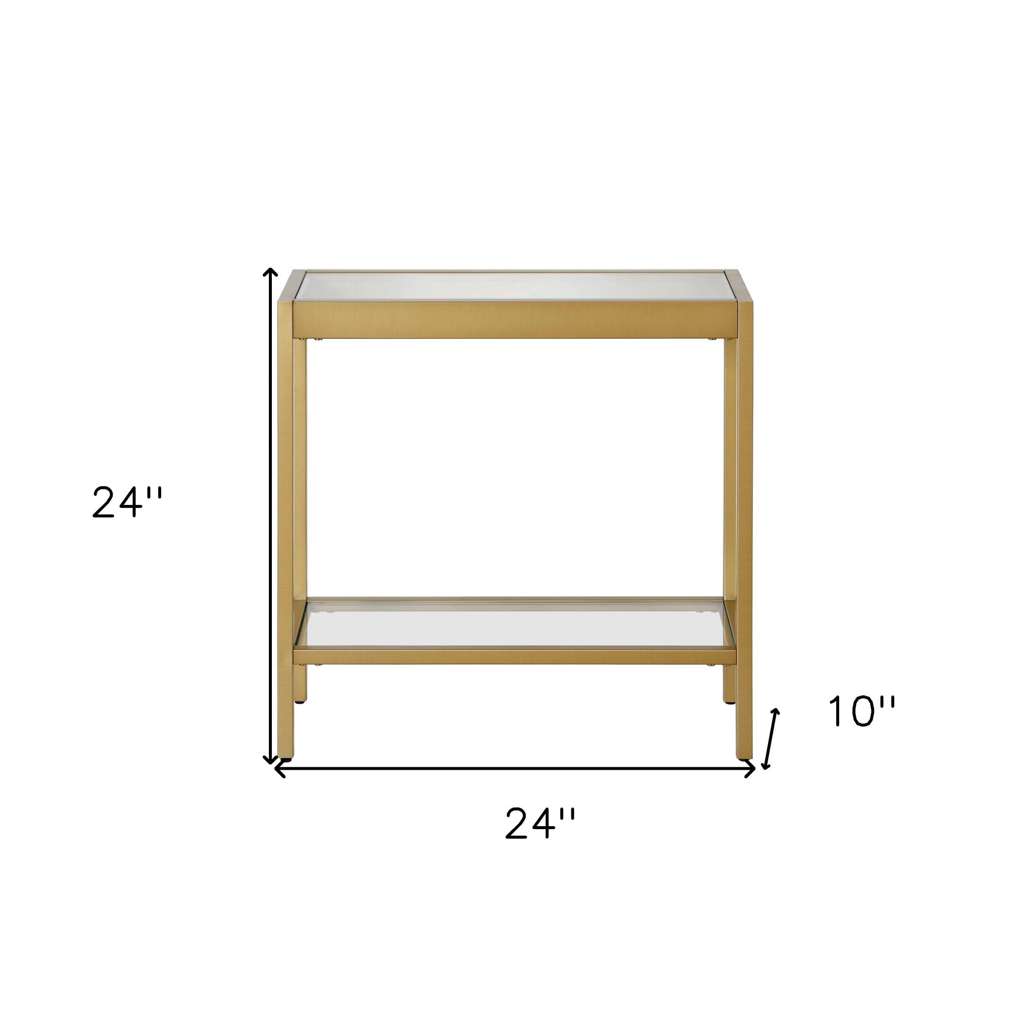 24" Brass And Clear Glass And Steel End Table With Shelf