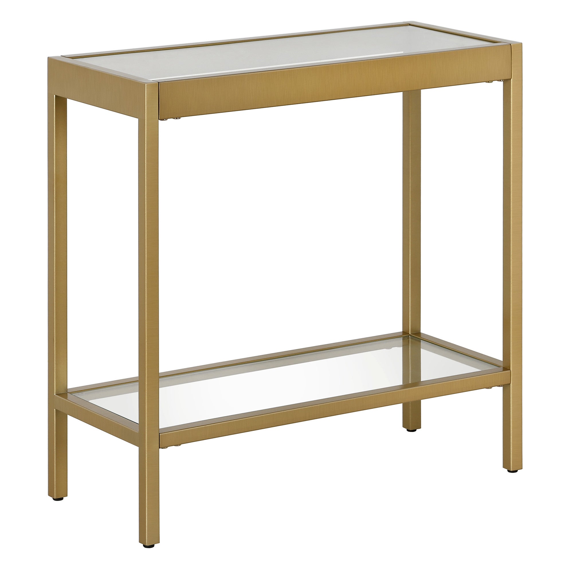 24" Brass And Clear Glass And Steel End Table With Shelf