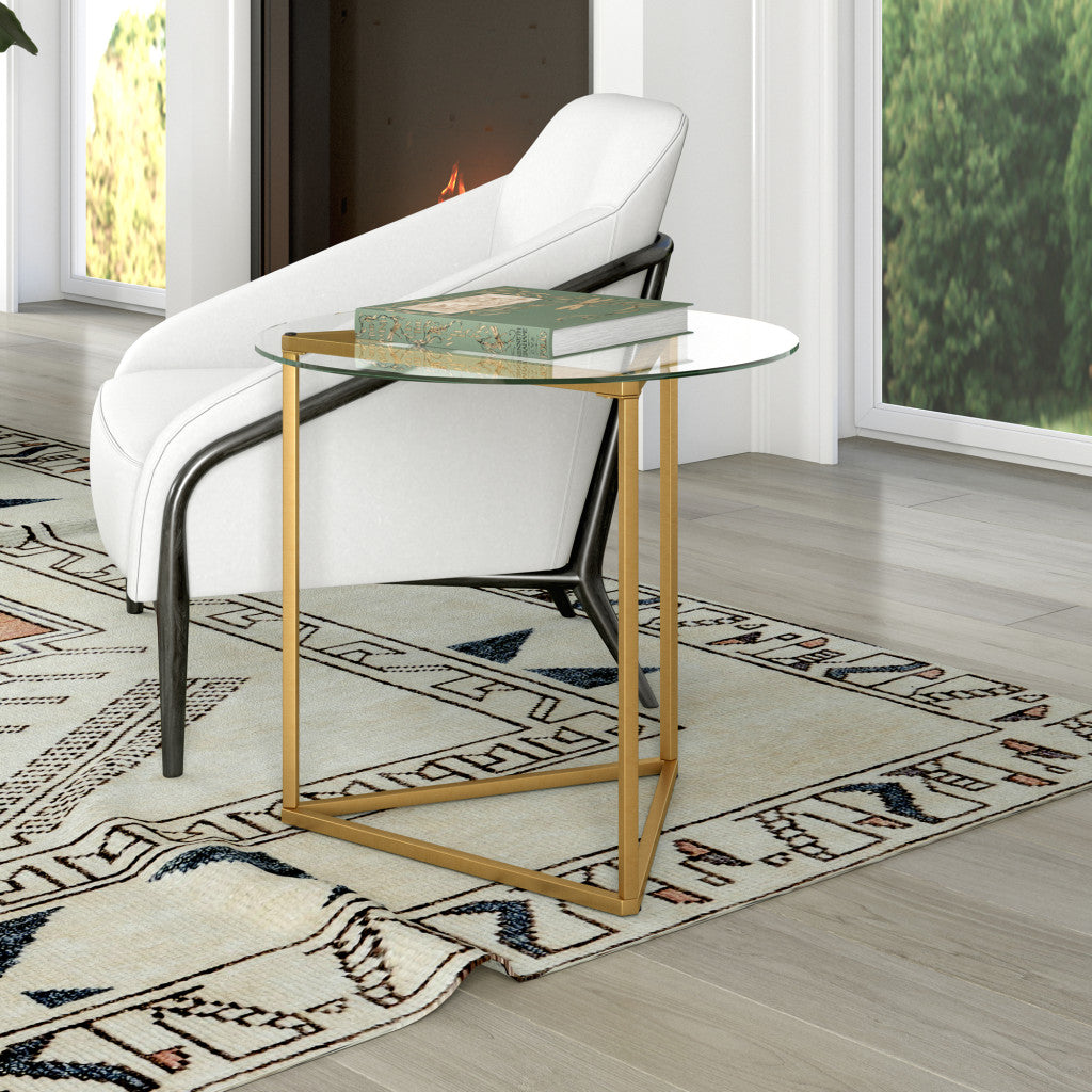 22" Brass And Clear Glass And Steel Round End Table