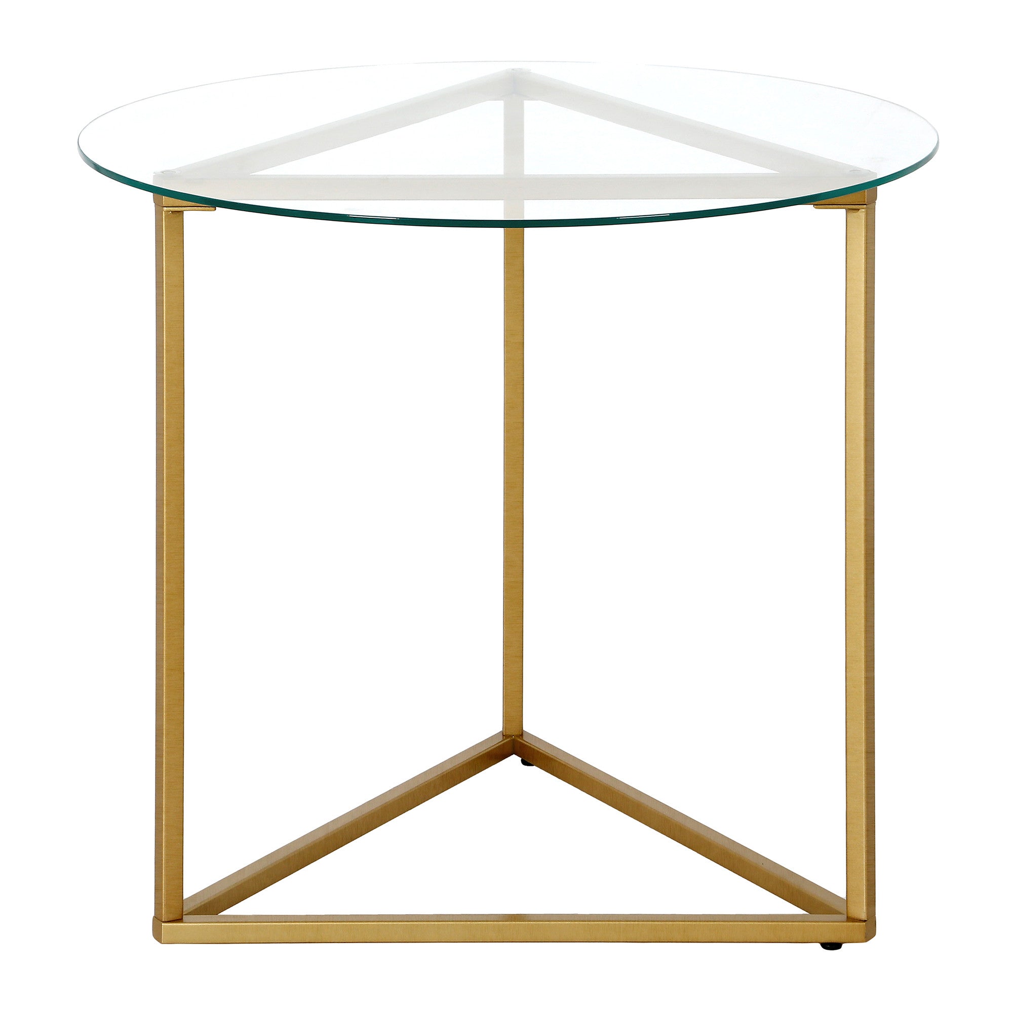 22" Brass And Clear Glass And Steel Round End Table