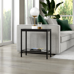 24" Black And Clear Glass And Steel End Table With Shelf