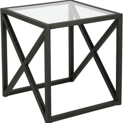 22" Black And Clear Glass And Steel Square End Table