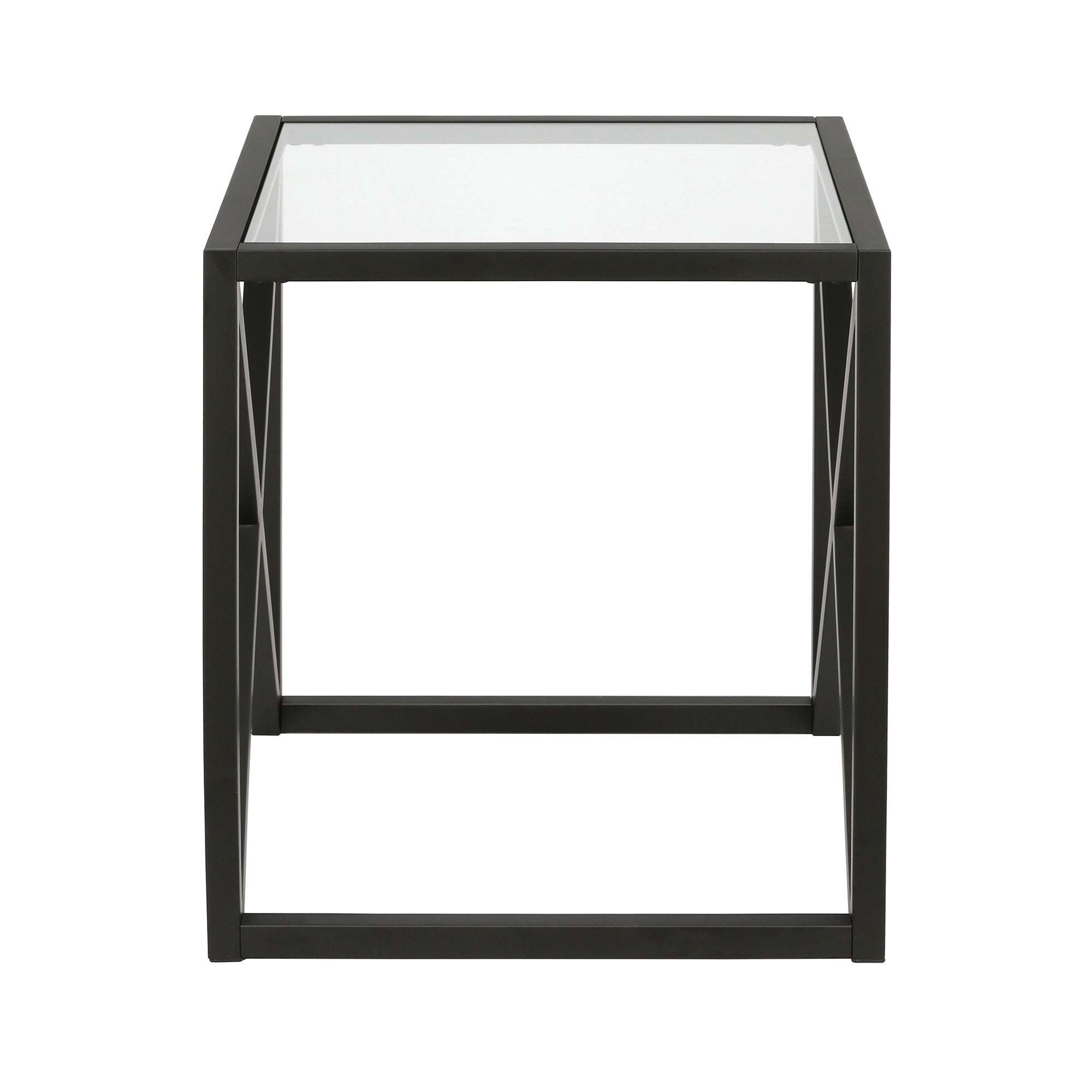 22" Black And Clear Glass And Steel Square End Table