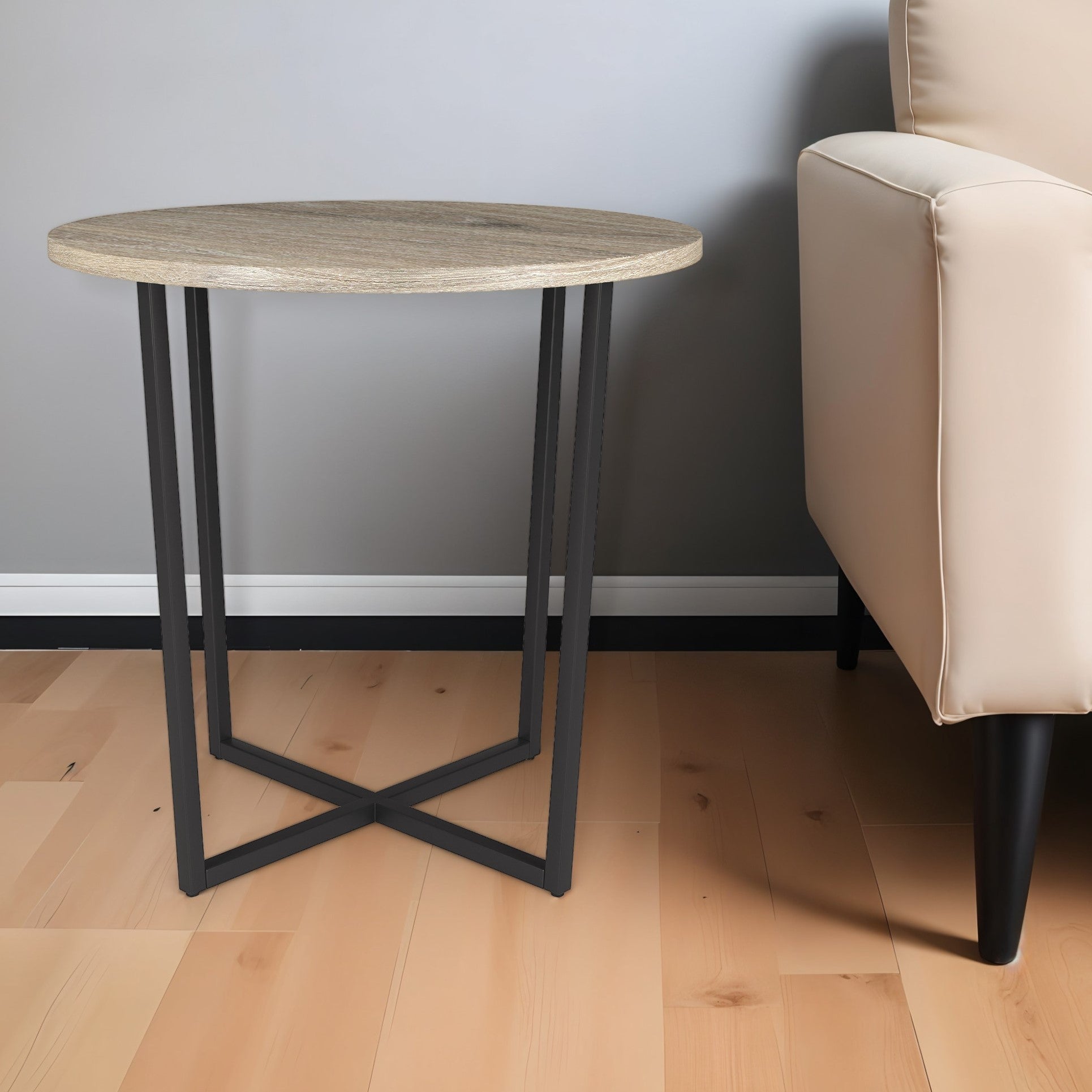 20" Black And Gray Wood And Steel Round End Table