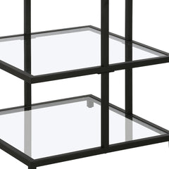 24" Black And Clear Glass And Steel Square End Table With Two Shelves