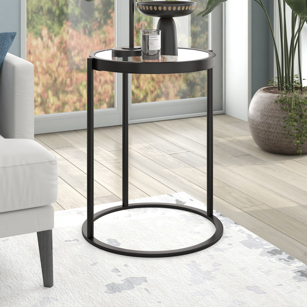 20" Black And Clear Glass And Steel Round End Table