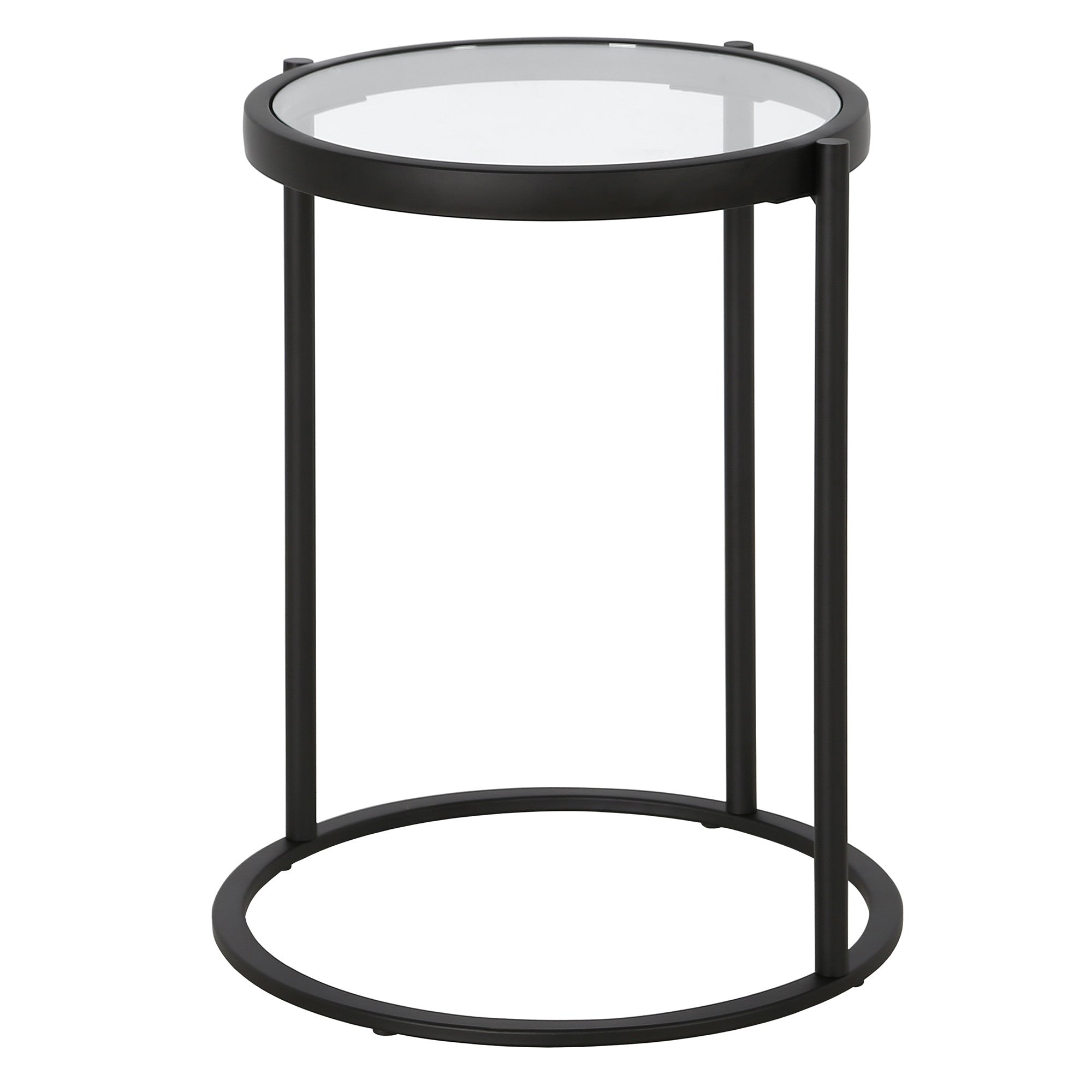 20" Black And Clear Glass And Steel Round End Table