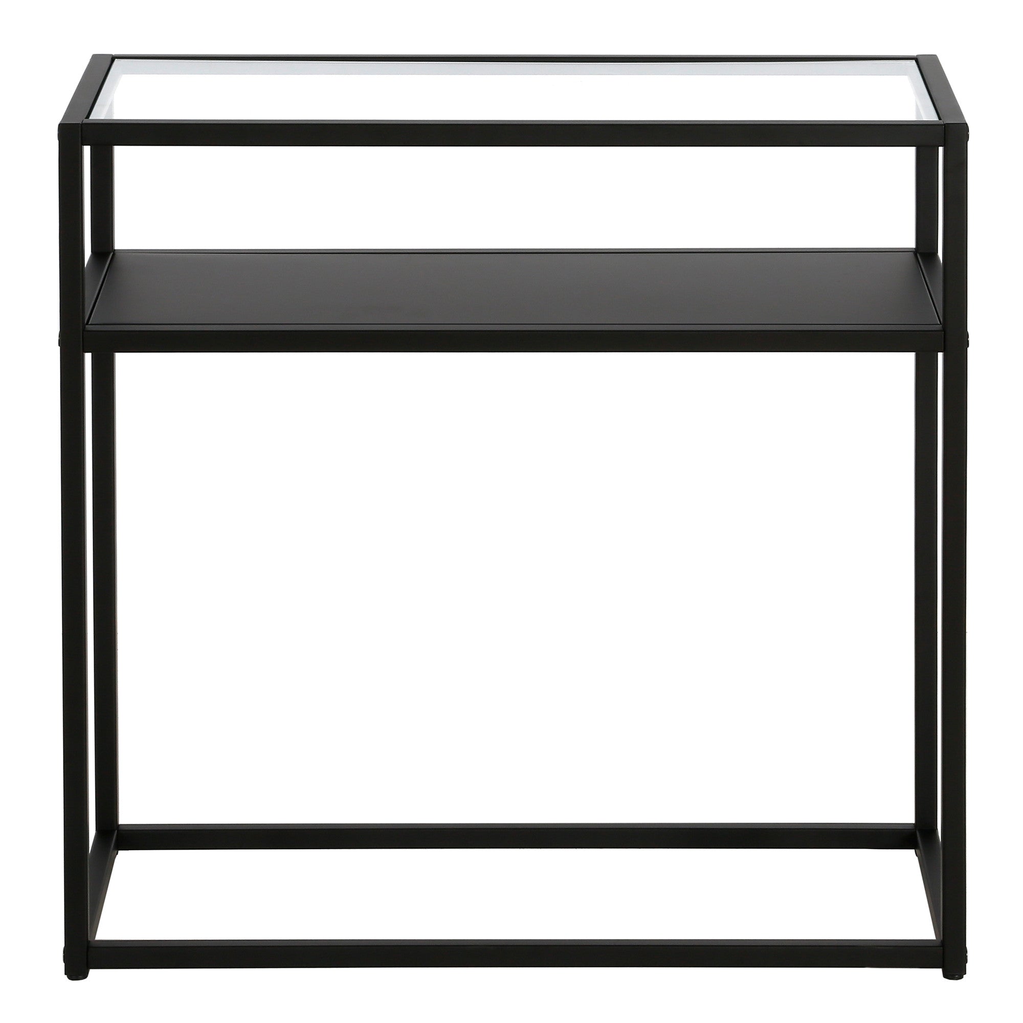 24" Black And Clear Glass And Steel End Table With Shelf