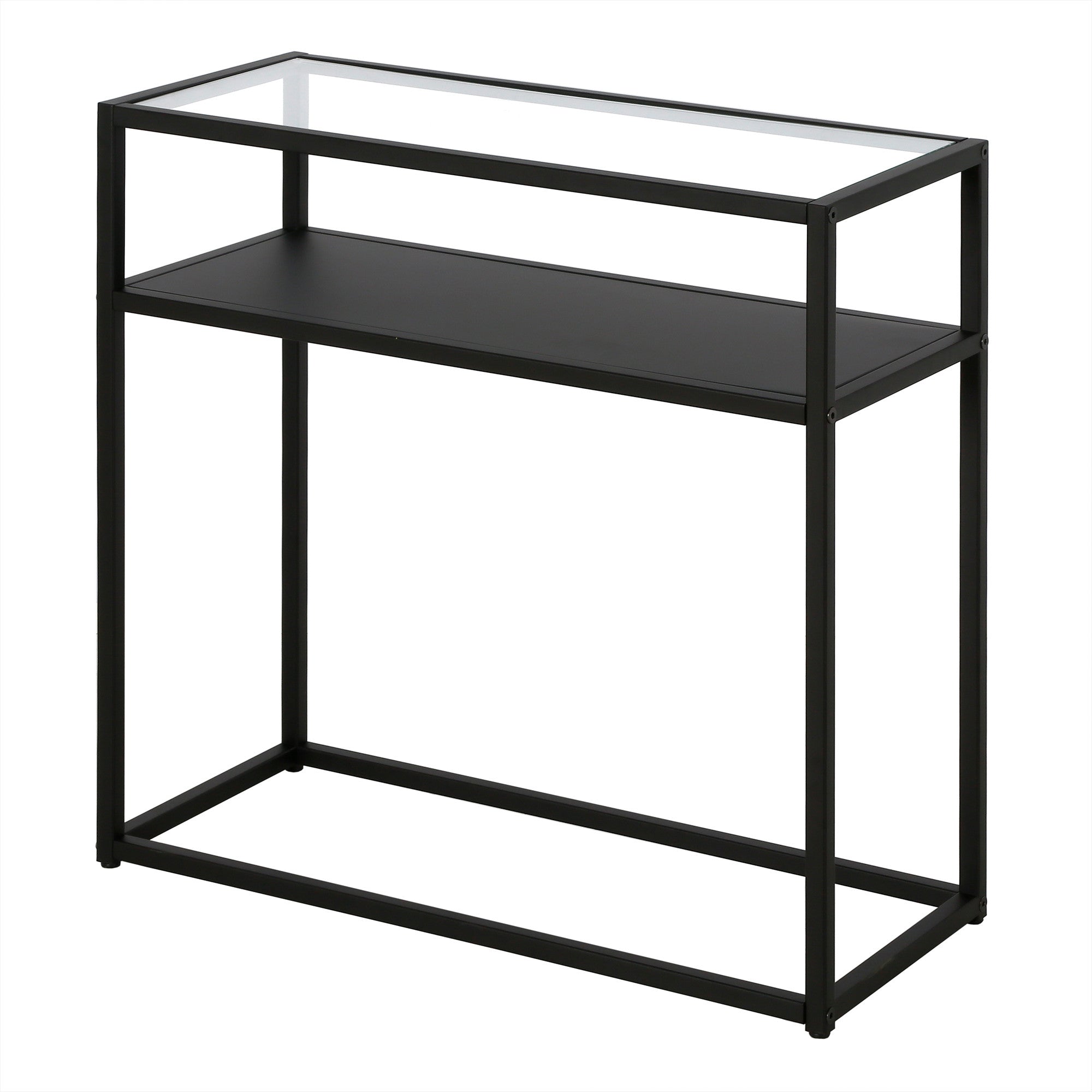 24" Black And Clear Glass And Steel End Table With Shelf