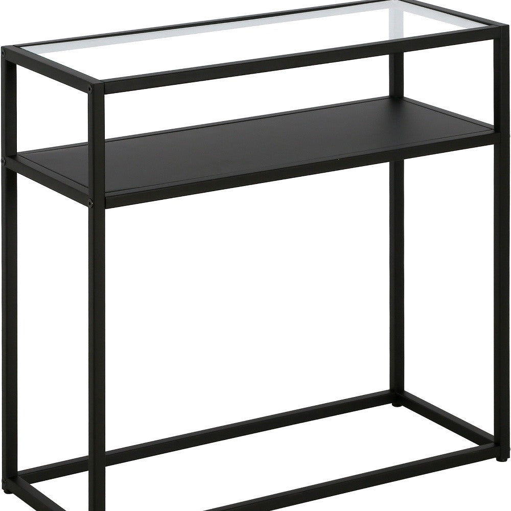 24" Black And Clear Glass And Steel End Table With Shelf