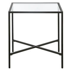 22" Black And Clear Glass And Steel Square End Table