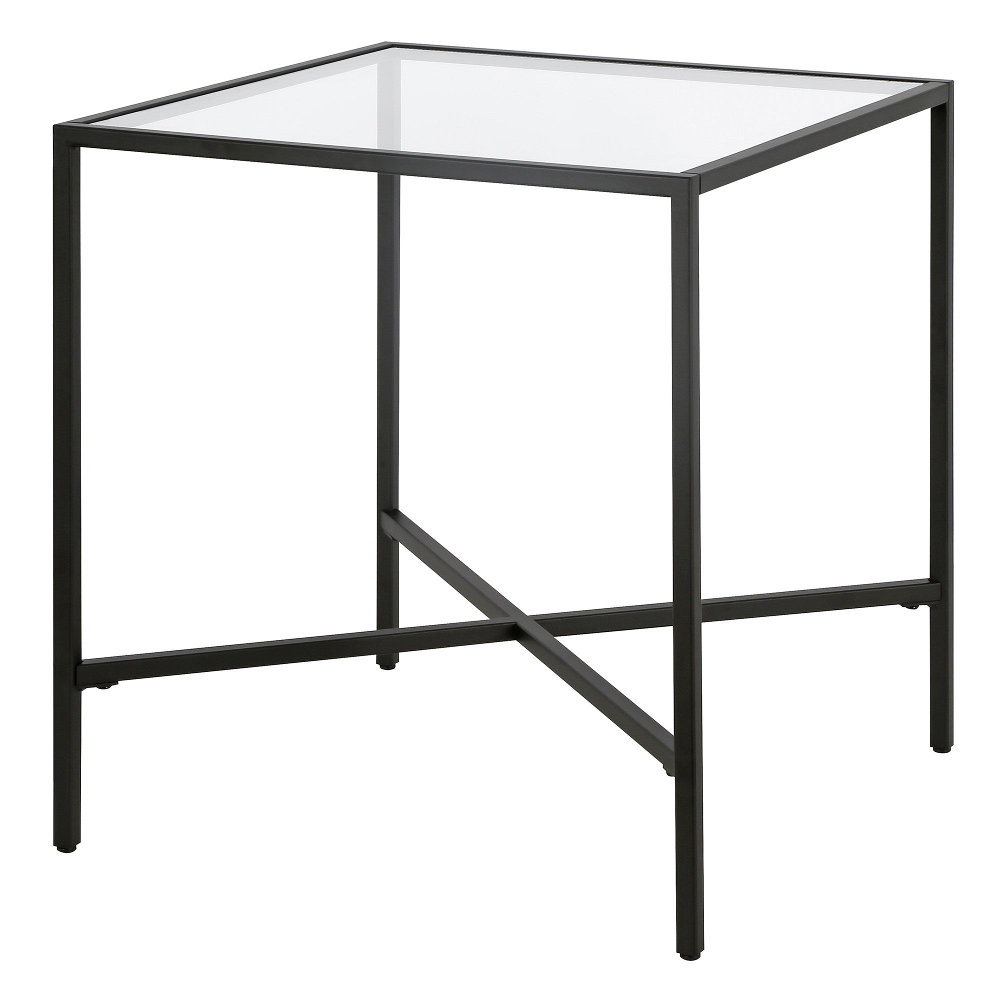 22" Black And Clear Glass And Steel Square End Table