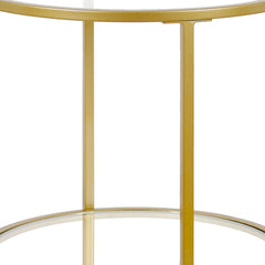 22" Brass And Clear Glass And Steel Round End Table With Shelf