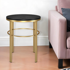 24" Brass And Black Wood And Steel Round End Table