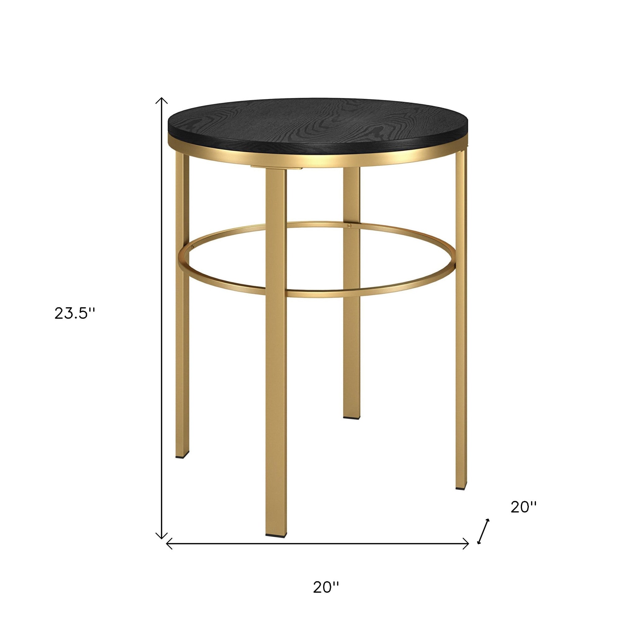 24" Brass And Black Wood And Steel Round End Table