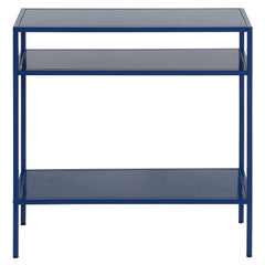 24" Blue Steel End Table With Two Shelves