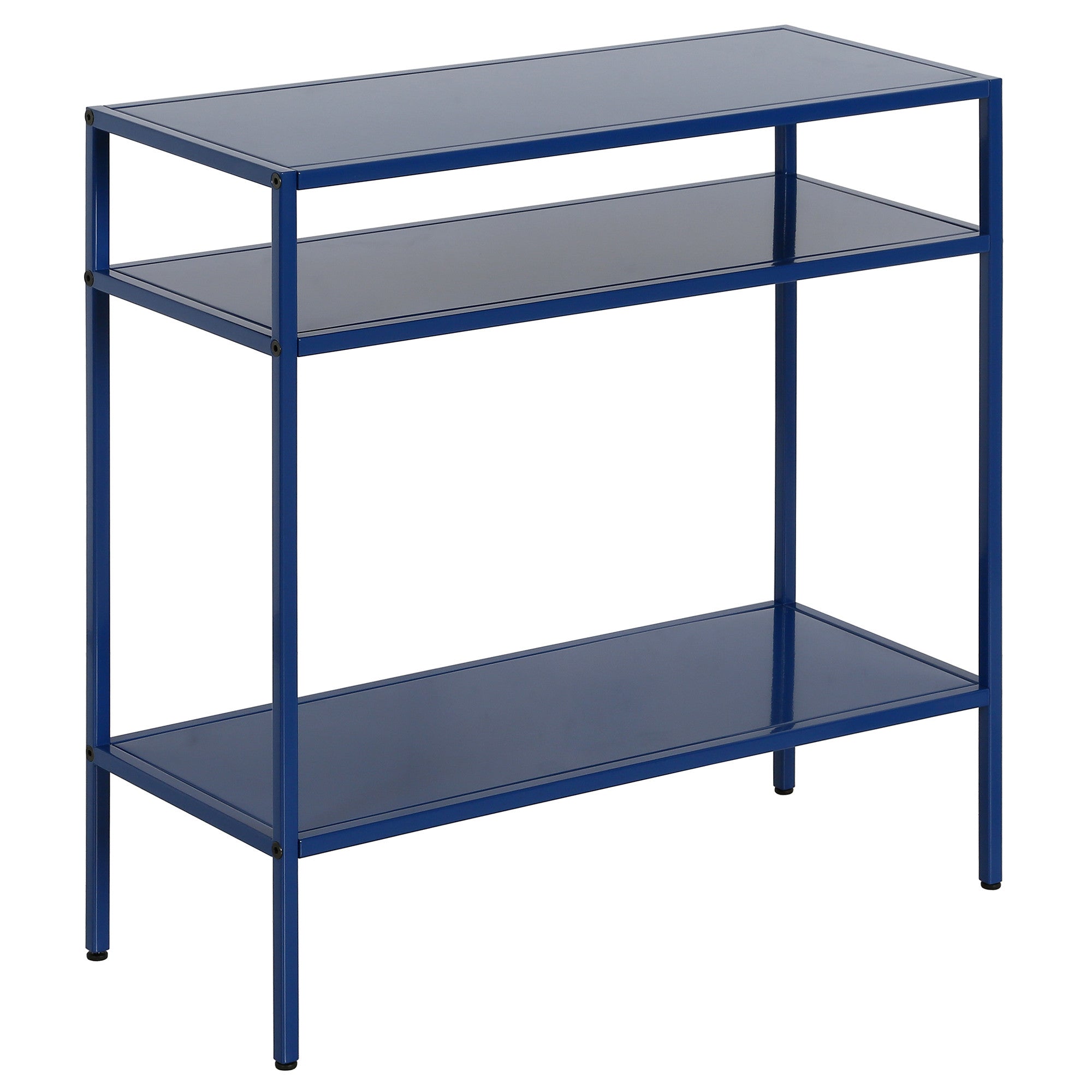 24" Blue Steel End Table With Two Shelves