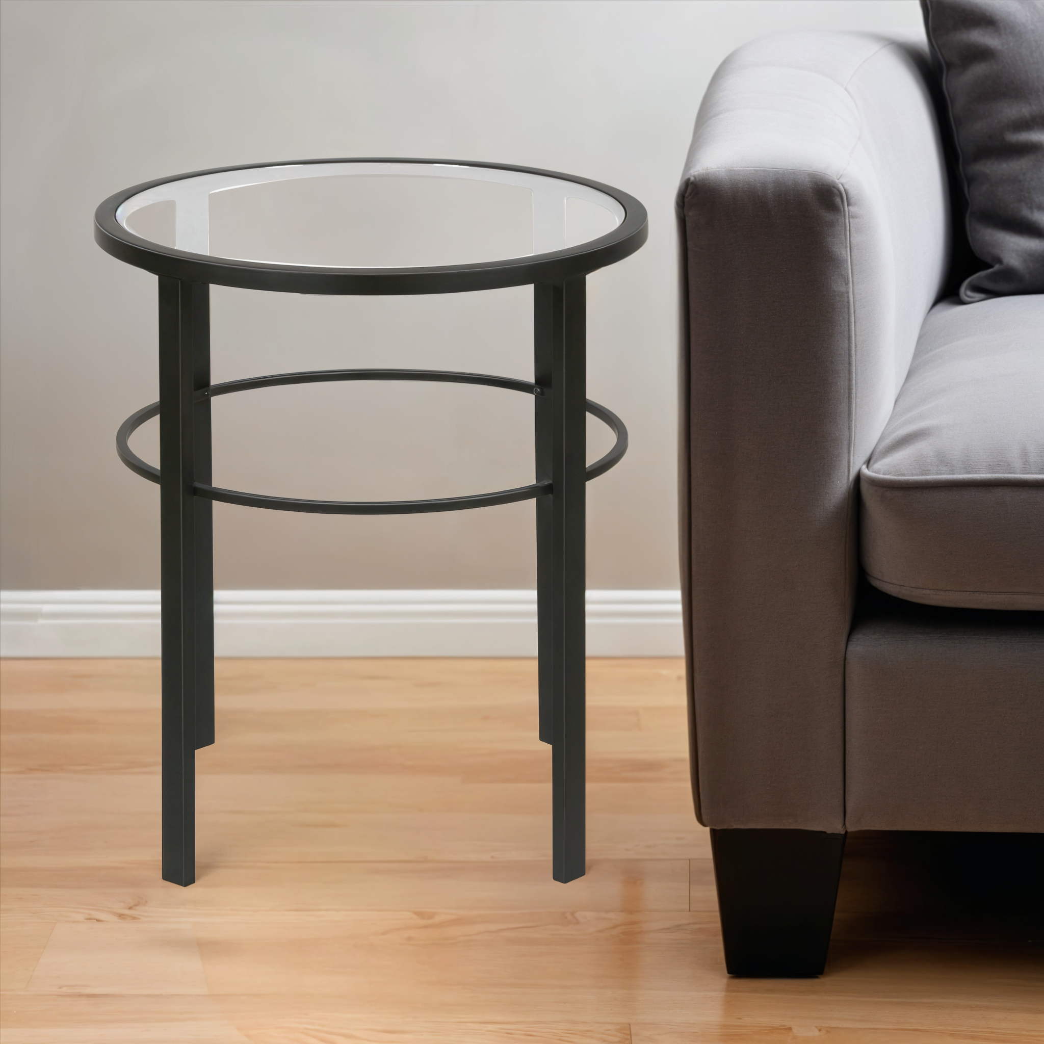 22" Black And Clear Glass And Steel Round End Table