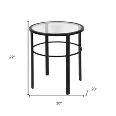 22" Black And Clear Glass And Steel Round End Table