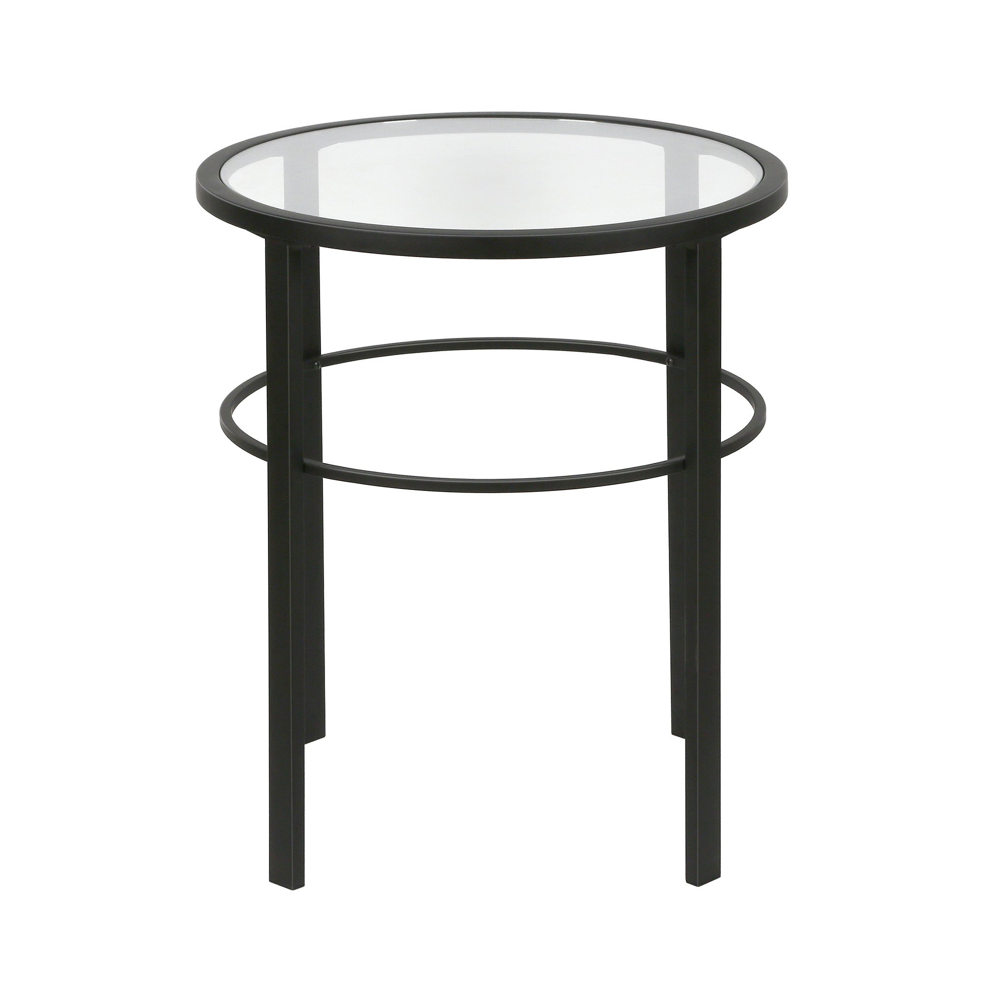 22" Black And Clear Glass And Steel Round End Table