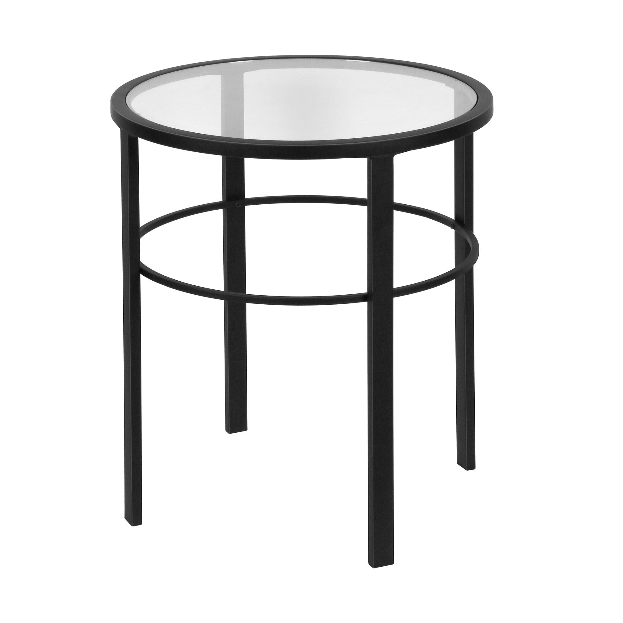 22" Black And Clear Glass And Steel Round End Table