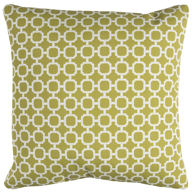 22" Green and White Quatrefoil Indoor Outdoor Throw Pillow