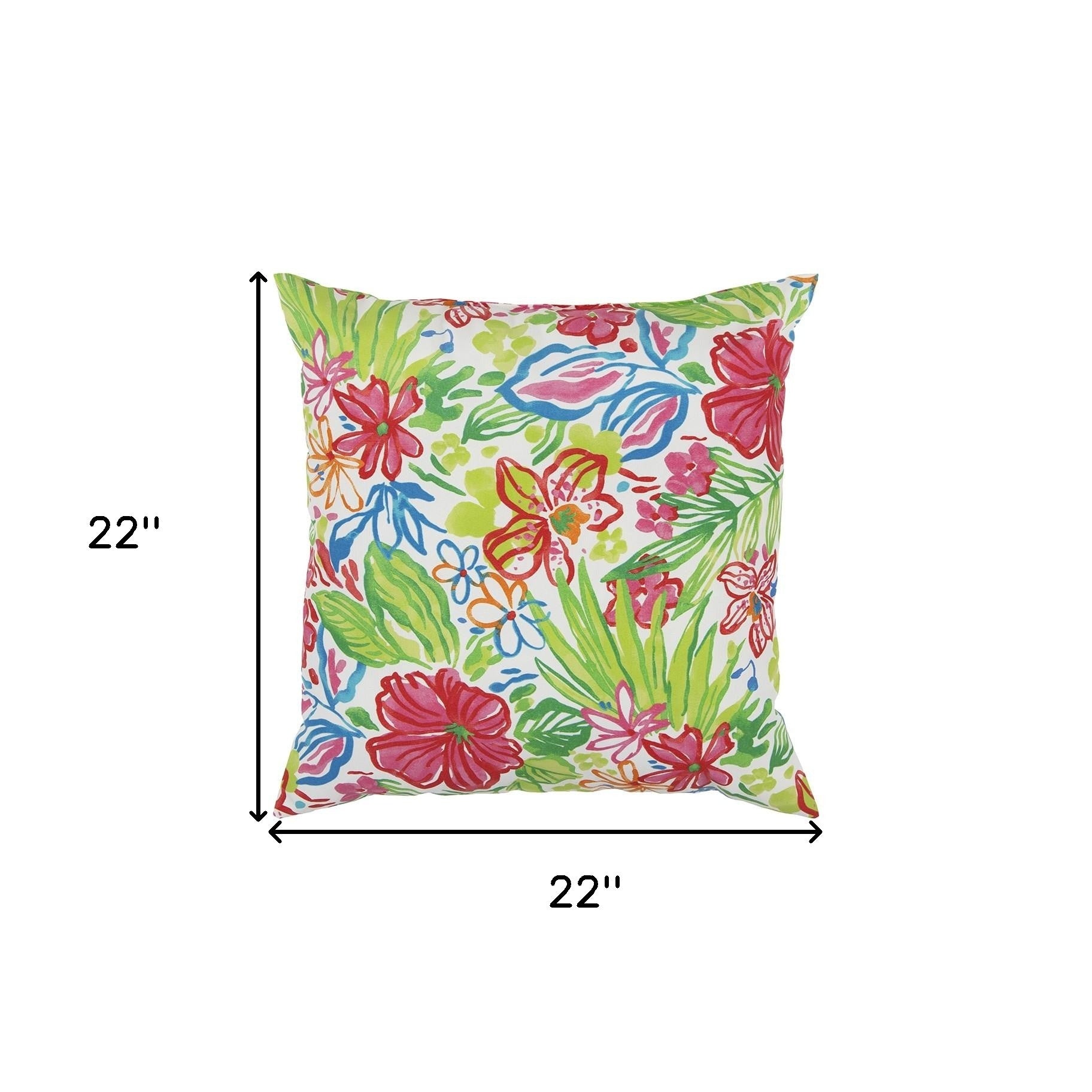 22" White Green and Pink Tropical Indoor Outdoor Throw Pillow