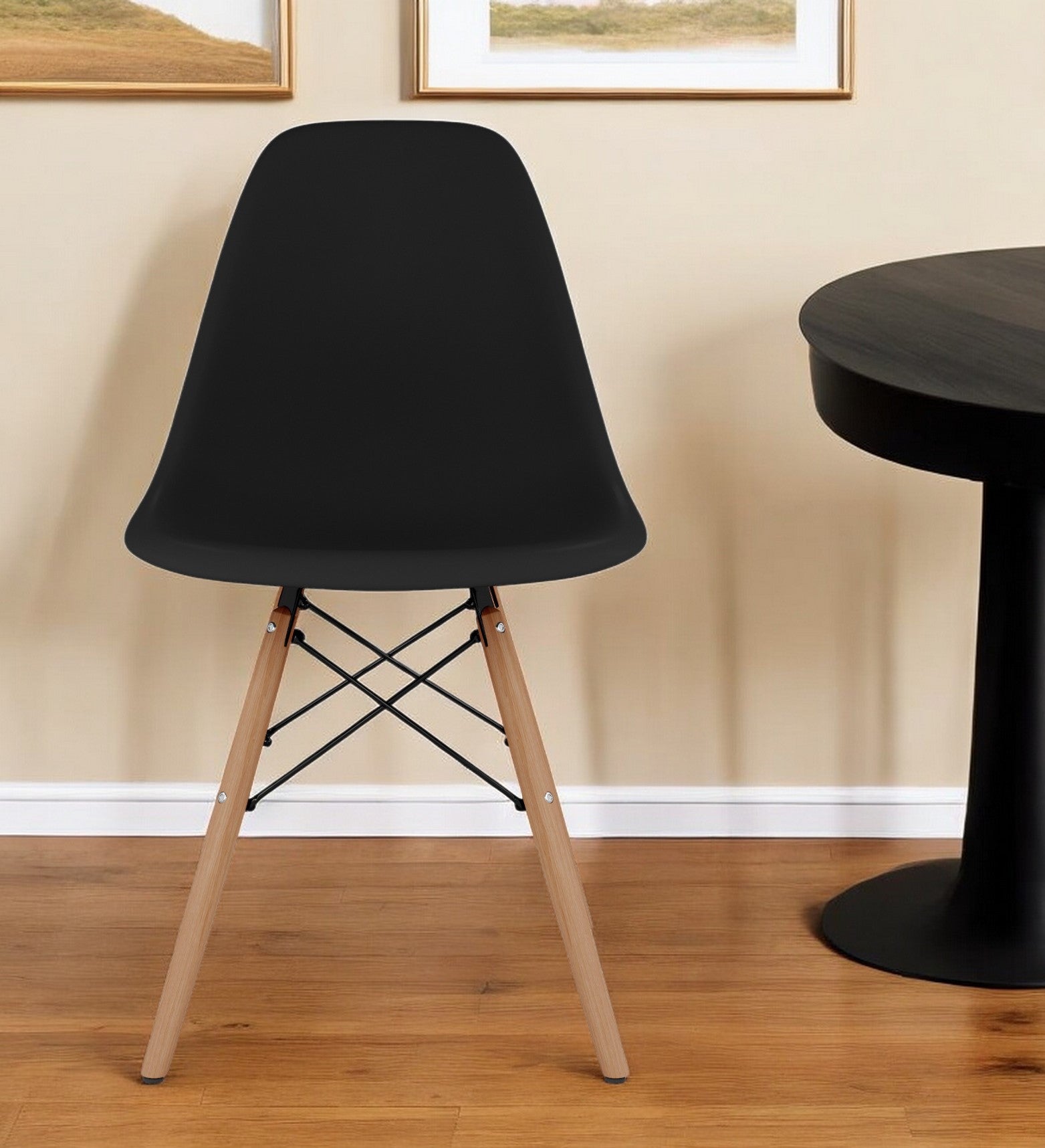 Black And Natural Heavy Duty Plastic And Wood Dining Side Chair