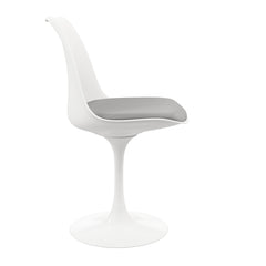 White Heavy Duty Plastic Dining Side Chair With Gray Faux Leather Cushion