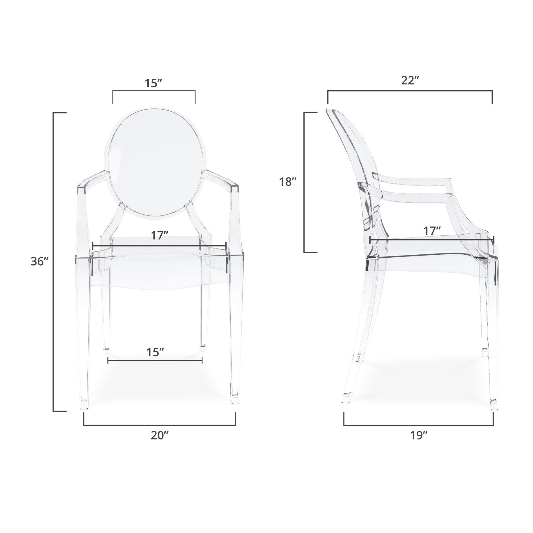 Clear Acrylic King Louis Back Dining Arm Chair