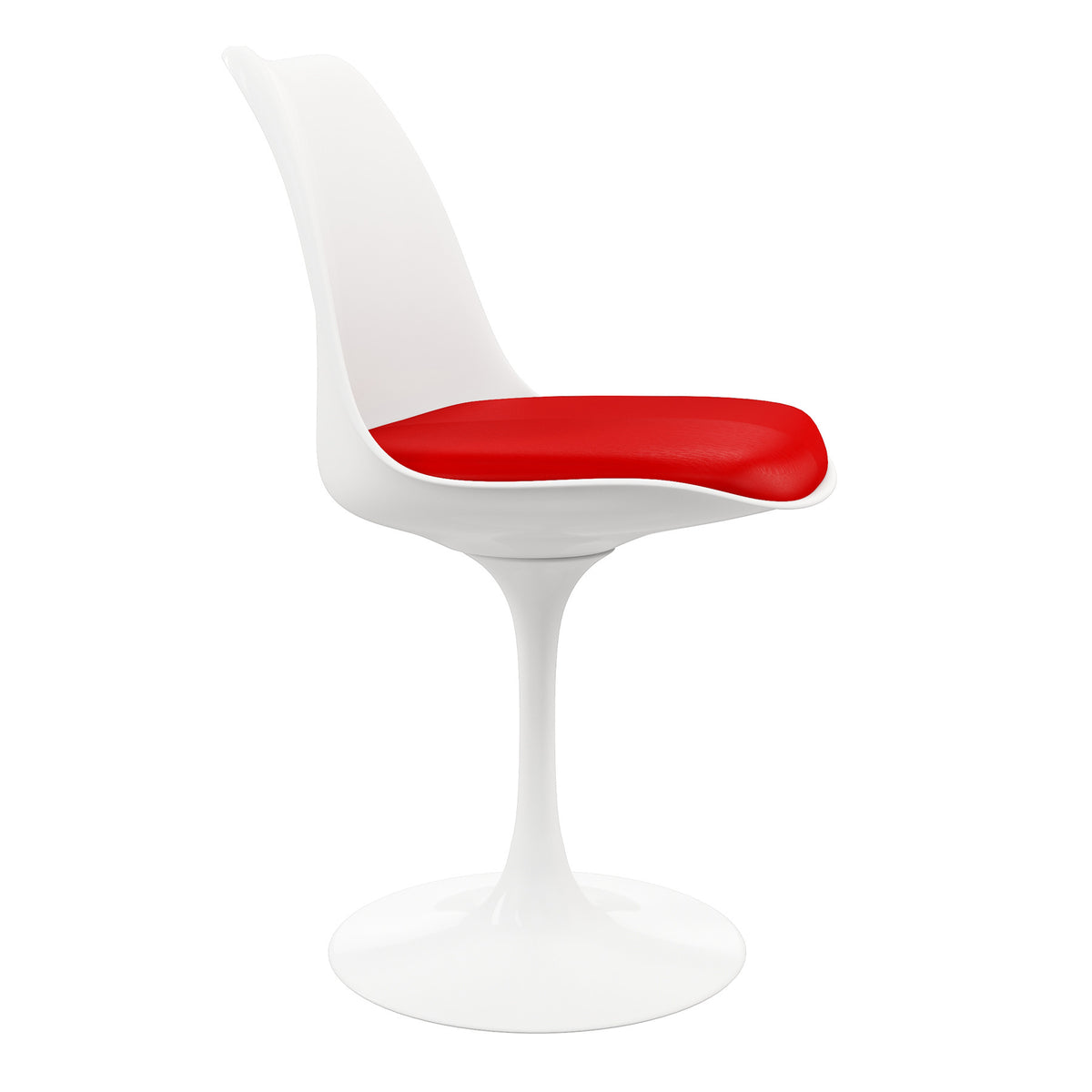 White Heavy Duty Plastic Dining Side Chair With Red Faux Leather Cushion