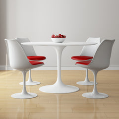 White Heavy Duty Plastic Dining Side Chair With Red Faux Leather Cushion