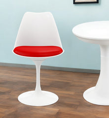 White Heavy Duty Plastic Dining Side Chair With Red Faux Leather Cushion