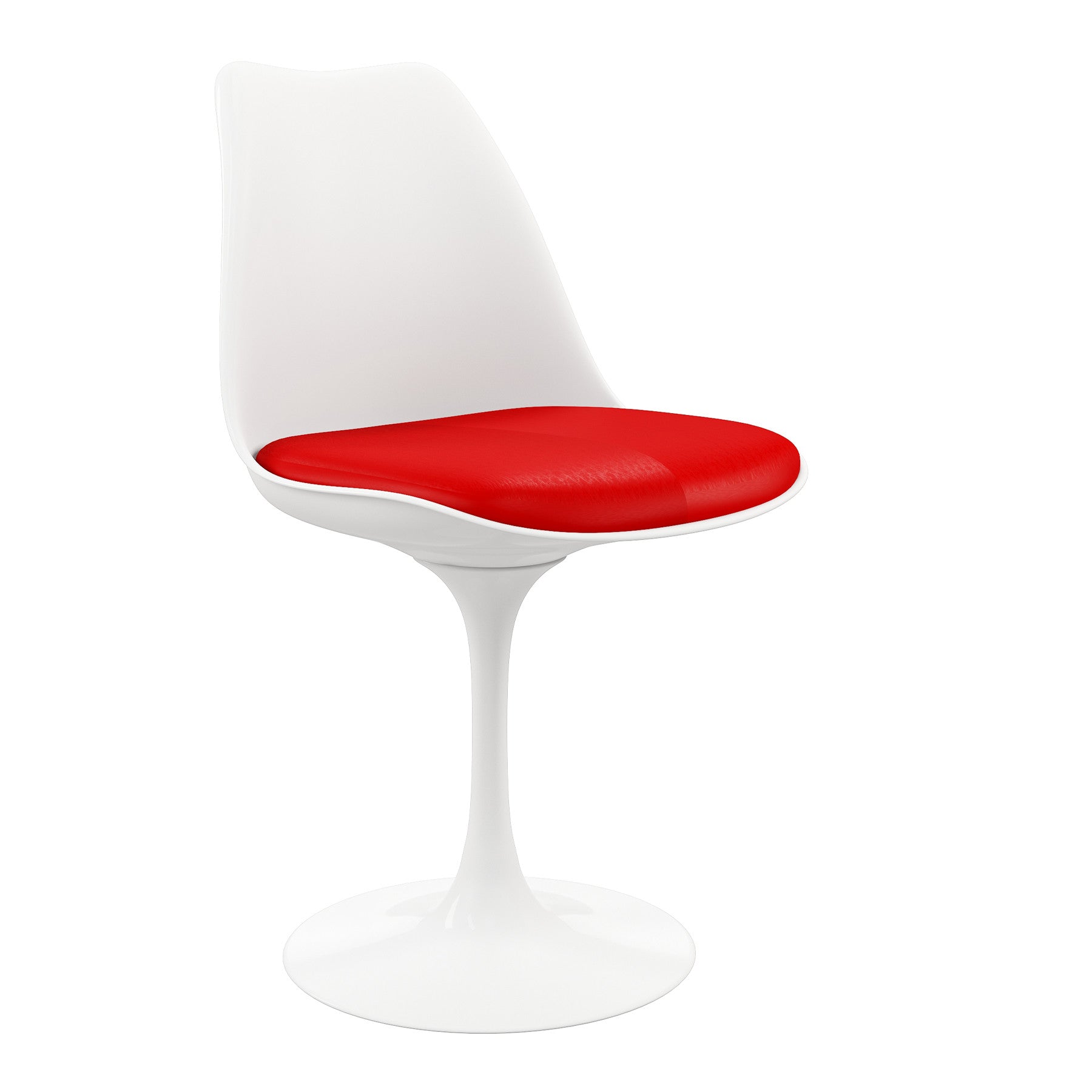 White Heavy Duty Plastic Dining Side Chair With Red Faux Leather Cushion