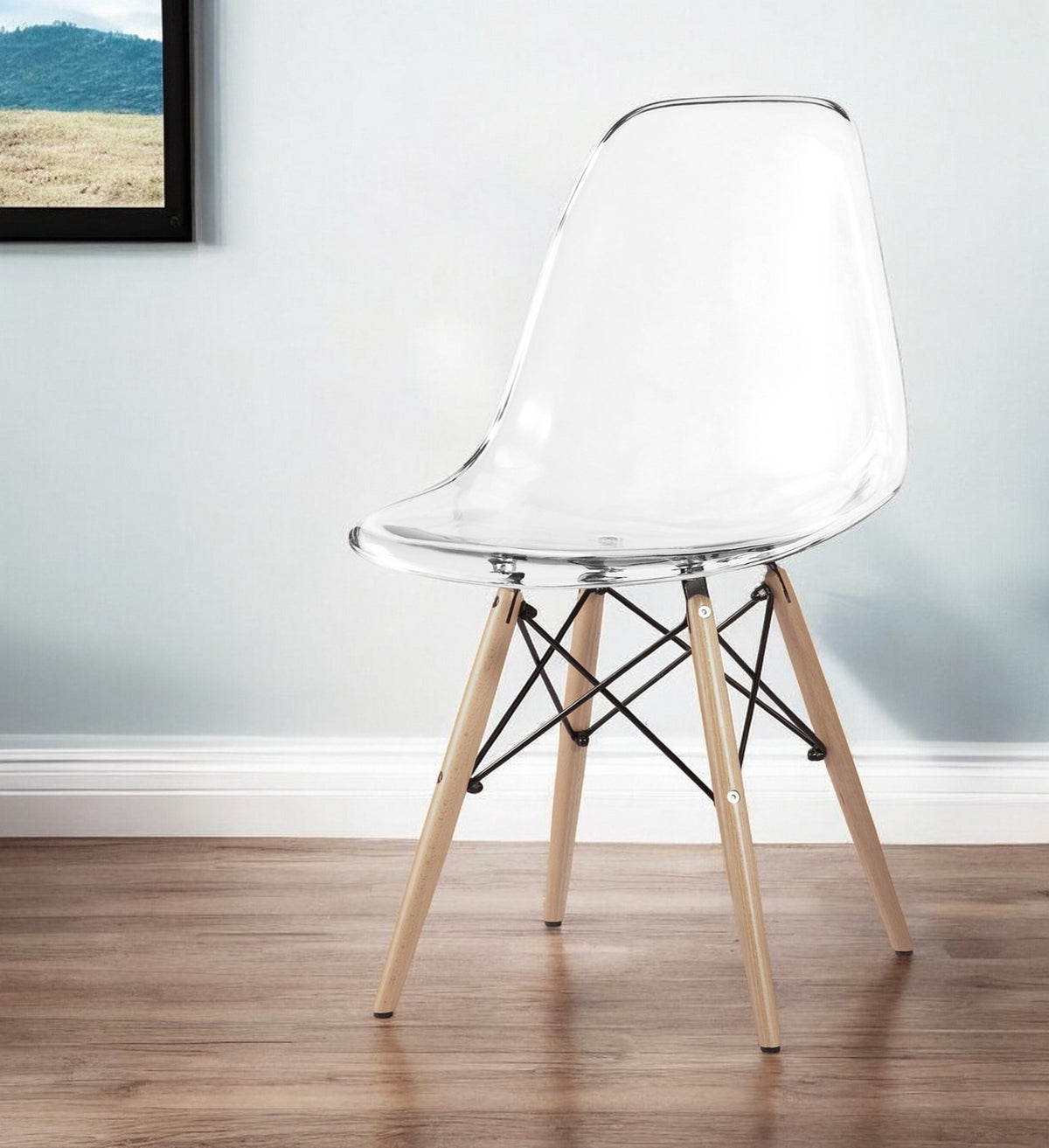 Clear And Natural Heavy Duty Plastic And Wood Dining Side Chair