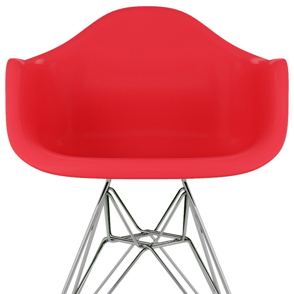 Red And Silver Heavy Duty Plastic Dining Arm Chair