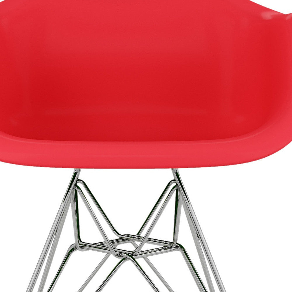 Red And Silver Heavy Duty Plastic Dining Arm Chair