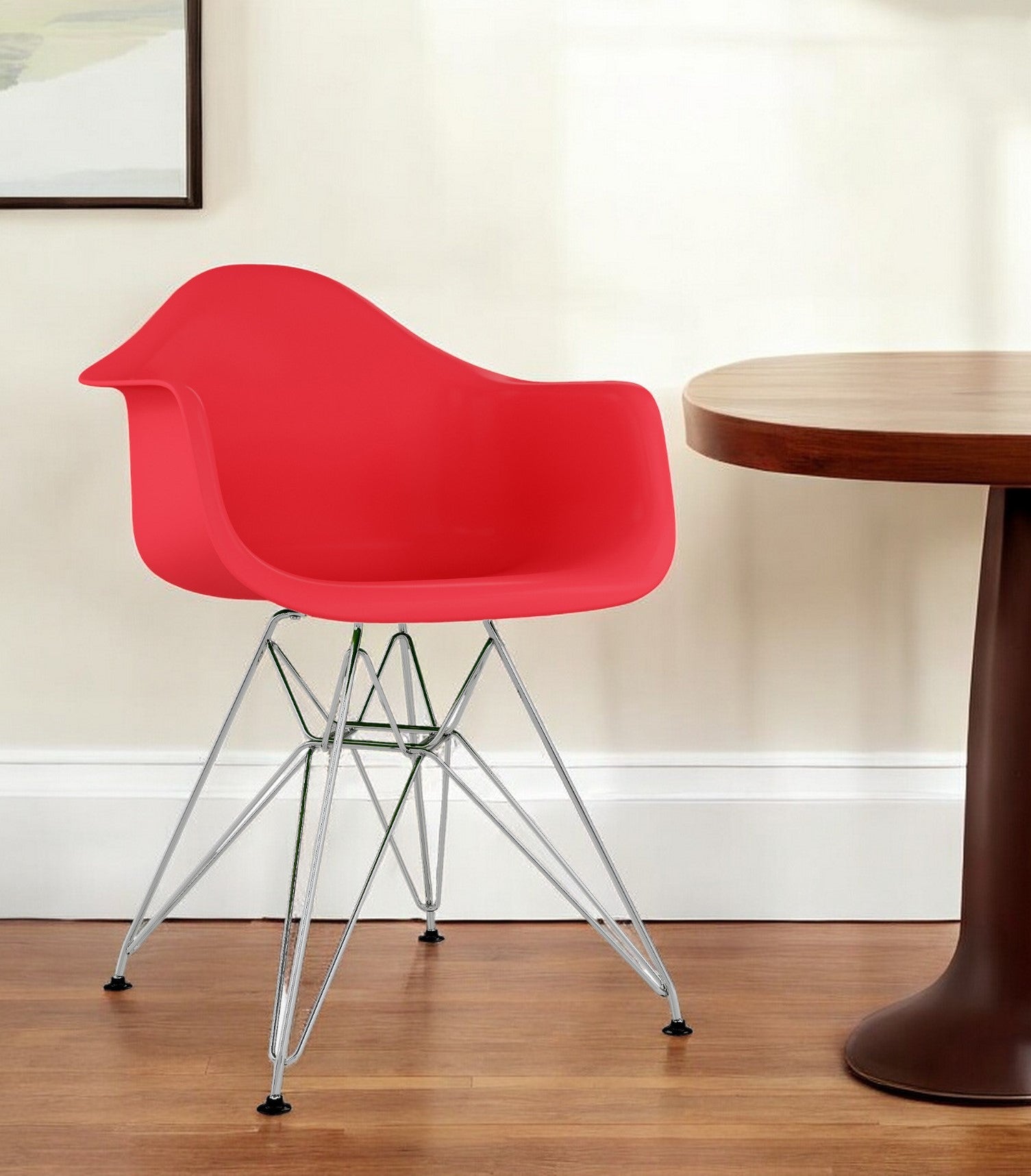 Red And Silver Heavy Duty Plastic Dining Arm Chair