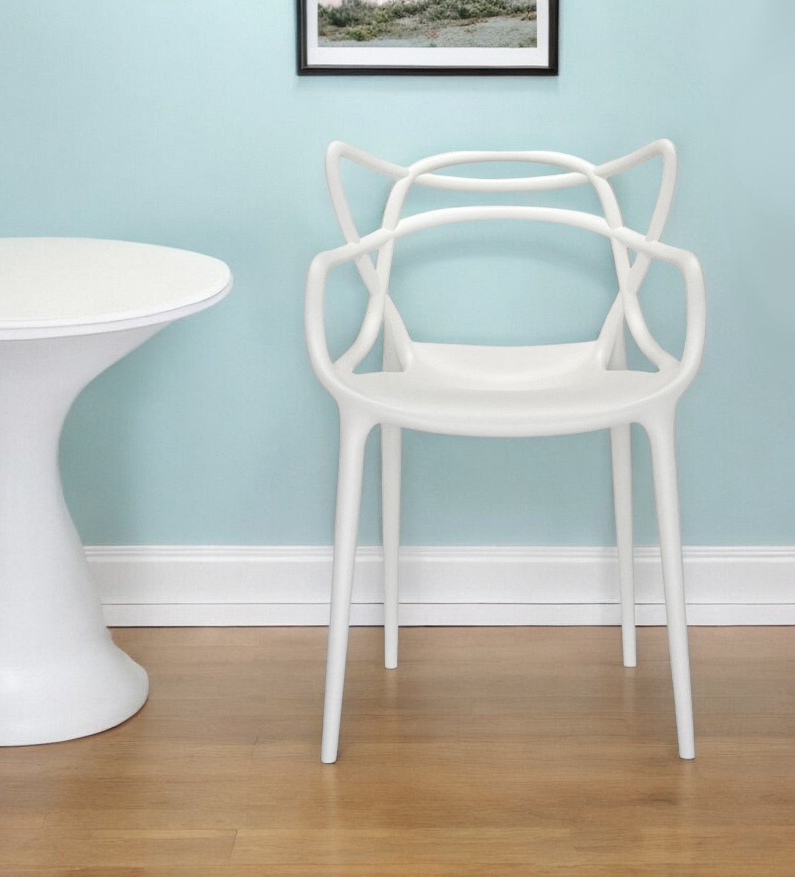 White Heavy Duty Plastic Open Back Dining Arm Chair