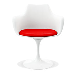 White Heavy Duty Plastic Swivel Dining Arm Chair With Red Faux Leather Cushion