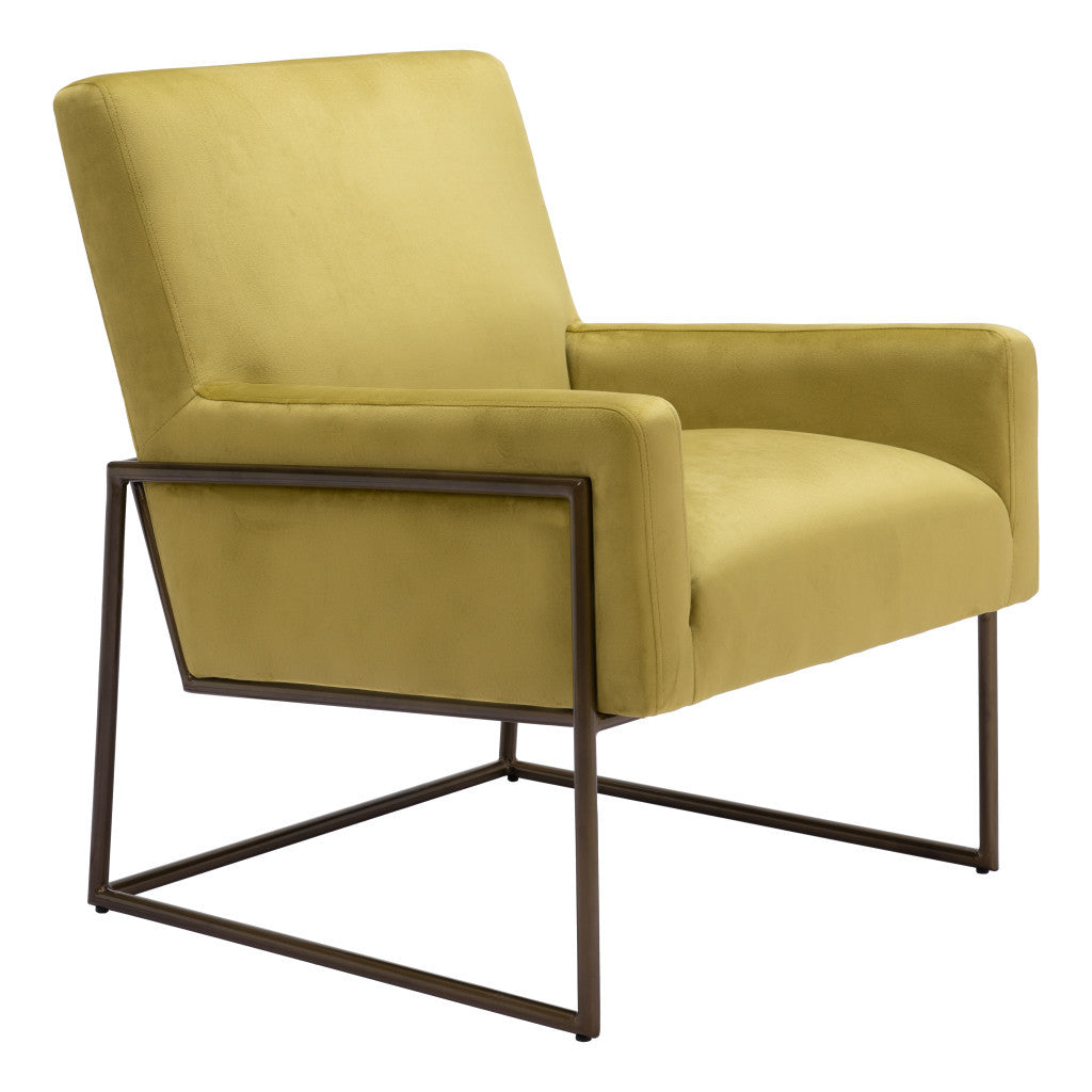 26" Olive Green And Bronze Velvet Arm Chair