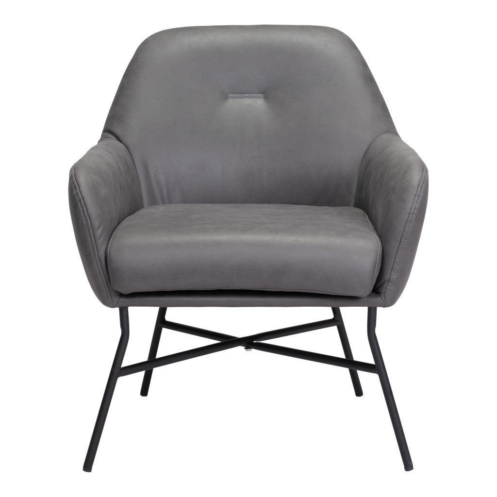 25" Gray And Black Faux Leather Arm Chair