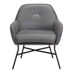 25" Gray And Black Faux Leather Arm Chair