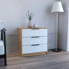 28" White and Natural Three Drawer Dresser