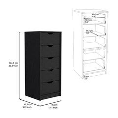 18" Black Five Drawer Standard Chest